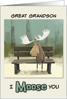 Great Grandson Miss You Moose on Park Bench card