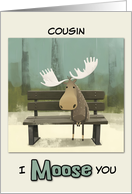 Cousin Miss You Moose on Park Bench card