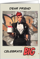 Friend Happy Birthday LGBTQIA Butch in Tuxedo with Cake card