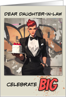 Daughter in Law Happy Birthday LGBTQIA Butch in Tuxedo with Cake card