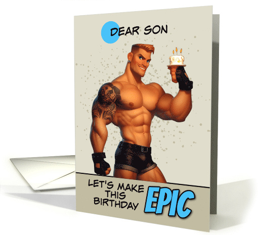 Son Happy Birthday LGBTQIA Muscle Hunk with Birthday Cake card