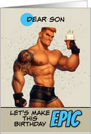 Son Happy Birthday LGBTQIA Muscle Hunk with Birthday Cake card