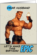 Husband Happy Birthday LGBTQIA Muscle Hunk with Birthday Cake card
