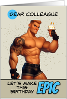 Colleague Happy Birthday LGBTQIA Muscle Hunk with Birthday Cake card