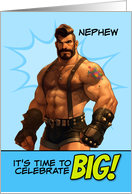 Nephew Happy Birthday LGBTQIA Muscle Hunk in Leather Shorts card