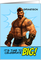Grandson Happy Birthday LGBTQIA Muscle Hunk in Leather Shorts card