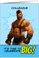 Colleague Happy Birthday LGBTQIA Muscle Hunk in Leather Shorts card