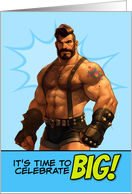 Happy Birthday LGBTQIA Muscle Hunk in Leather Shorts card