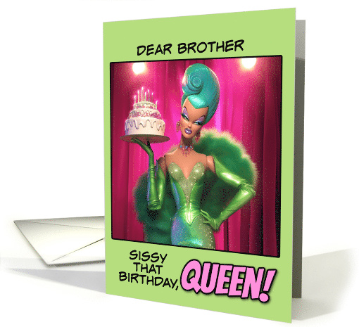 Brother Happy Birthday LGBTQIA Drag Queen with Birthday Cake card