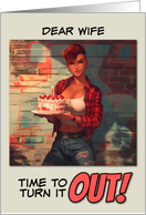 Wife Happy Birthday LGBTQIA Butch in Plaid Shirt with Birthday Cake card