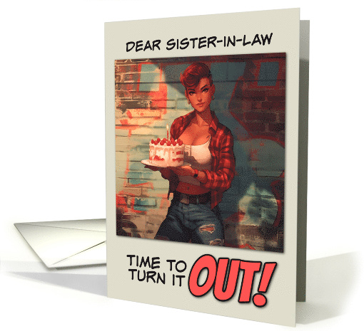 Sister in Law Happy Birthday LGBTQIA Butch in Plaid Shirt Cake card