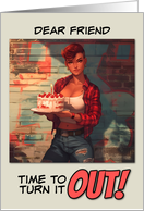 Friend Happy Birthday LGBTQIA Butch in Plaid Shirt Cake card