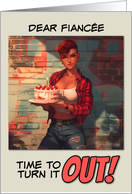 Fiance Happy Birthday LGBTQIA Butch in Plaid Shirt Cake card