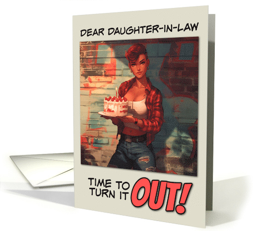Daughter in Law Happy Birthday LGBTQIA Butch in Plaid Shirt Cake card