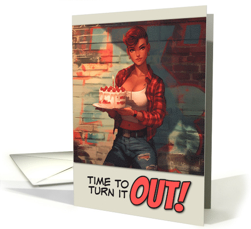 Happy Birthday LGBTQIA Butch in Plaid Shirt Cake card (1849612)