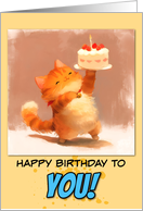 Happy Birthday Little Ginger Kitty with Cake card