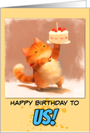 Happy Shared Birthday Little Ginger Kitty with Cake card