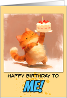 Happy Birthday to Me Little Ginger Kitty with Cake card