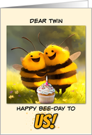 Twin Happy Shared Birthday Bees with Cupcake card