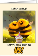 Niece Happy Shared Birthday Bees with Cupcake card