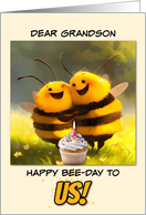 Grandson Happy Shared Birthday Bees with Cupcake card