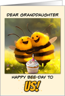 Granddaughter Happy Shared Birthday Bees with Cupcake card