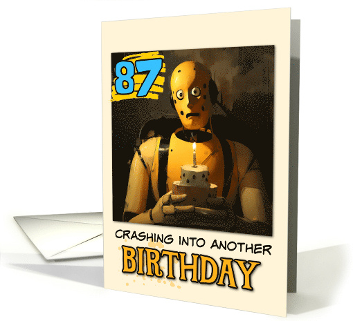 87 Years Old Happy Birthday Crashtest Dummy with Birthday Cake card
