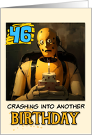 46 Years Old Happy Birthday Crashtest Dummy with Birthday Cake card