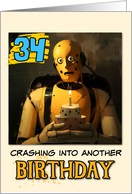 34 Years Old Happy Birthday Crashtest Dummy with Birthday Cake card