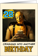 28 Years Old Happy Birthday Crashtest Dummy with Birthday Cake card