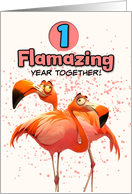 1 Year Wedding Anniversary Flamingo Pair card