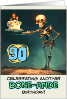 90 Years Old Happy Birthday Skeleton with Birthday Cake card