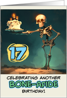 17 Years Old Happy Birthday Skeleton with Birthday Cake card