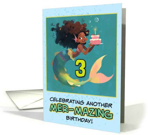 3 Years Old Happy Birthday African American Mermaid card (1851472)