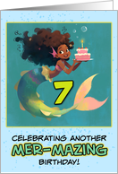 7 Years Old Happy Birthday African American Mermaid card