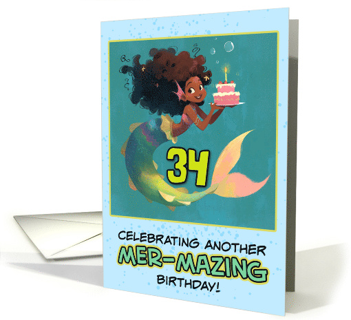 34 Years Old Happy Birthday African American Mermaid card (1851532)