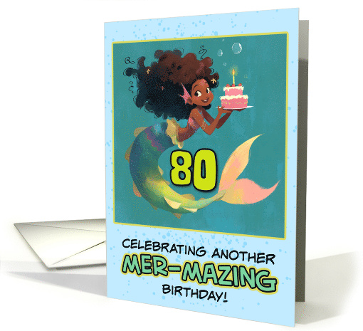 80 Years Old Happy Birthday African American Mermaid card (1852080)