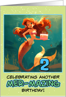 2 Years Old Happy Birthday Red Haired Mermaid card