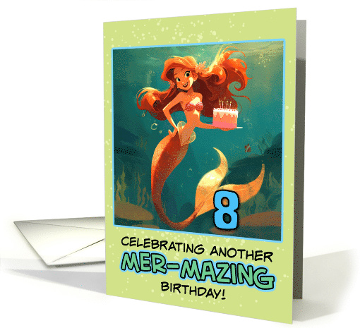 8 Years Old Happy Birthday Red Haired Mermaid card (1852392)