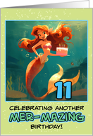 11 Years Old Happy Birthday Red Haired Mermaid card
