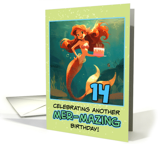 14 Years Old Happy Birthday Red Haired Mermaid card (1852404)