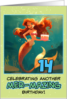 14 Years Old Happy Birthday Red Haired Mermaid card