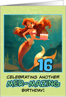 16 Years Old Happy Birthday Red Haired Mermaid card