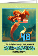 48 Years Old Happy Birthday Red Haired Mermaid card