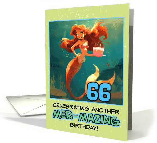 66 Years Old Happy Birthday Red Haired Mermaid card (1852574)