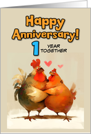 1 Year Wedding Anniversary Chicken Pair card