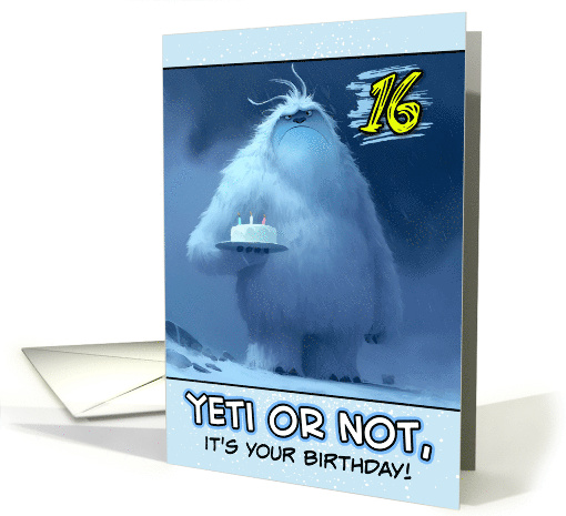 16 Years Old Happy Birthday Yeti with Birthday Cake card (1854024)