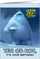 87 Years Old Happy Birthday Yeti with Birthday Cake card