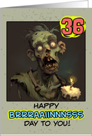36 Years Old Happy Birthday Zombie with Cupcake card