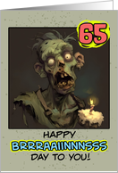 65 Years Old Happy Birthday Zombie with Cupcake card